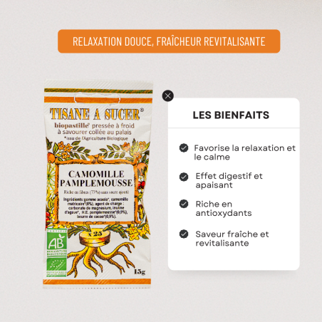 Bio pastilles Camomille-Pamplemousse - sans sucre, naturelles, fabriquées en France – Image 2